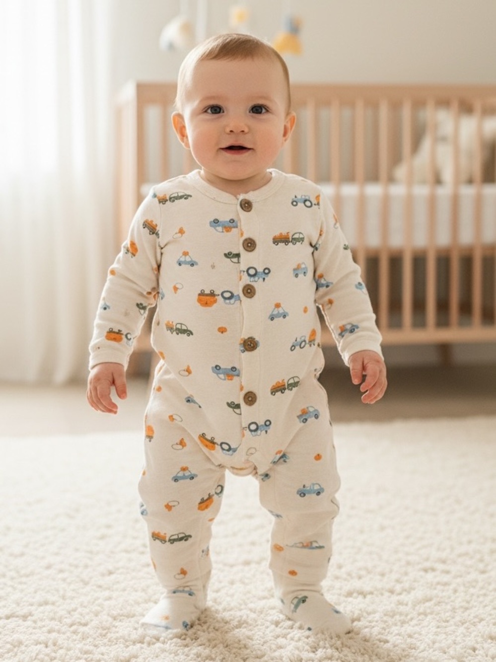 Rabbit + Bear Organic Cotton Baby One Piece Footie Cream Orange 6-9M